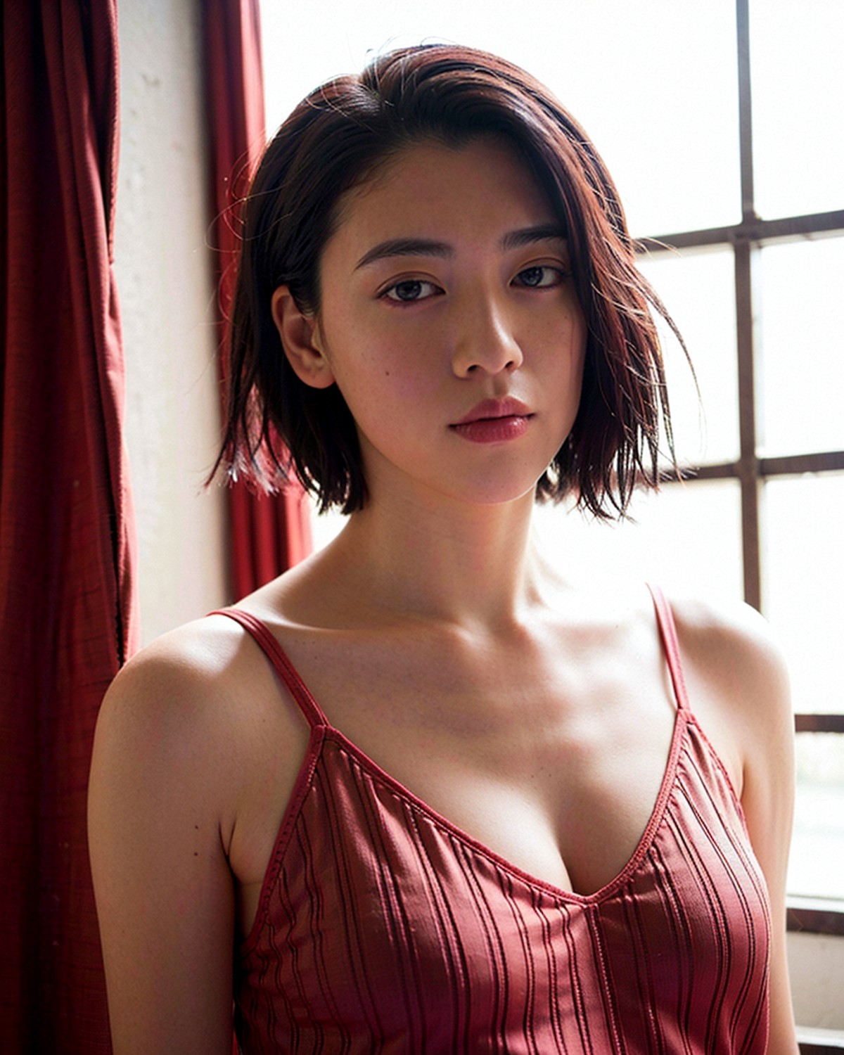 Ayaka Miyoshi, <lora:Ayaka Miyoshi:0.7>,a woman posing on the street , best quality, 1girl, (gigantic breasts), day, brigh...